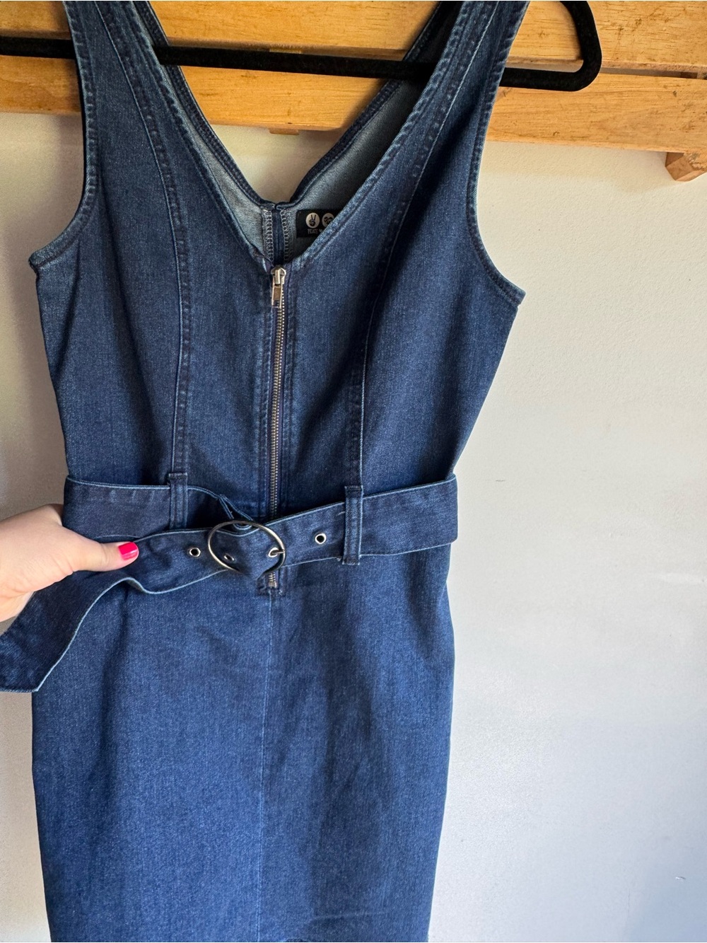 NWT Rewash Sleeveless Dark Blue Denim Belted Mini Dress - Picture 5 of 9